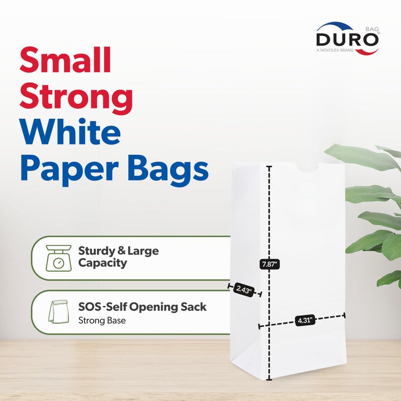 DURO 2# White Paper Popcorn Bags 25-Count, Bulk Small White Paper Bags Lunch Size 4.31 x 2.43 x 7.87 Inches, Dubl Life SOS Paperbag for Candy, Cookies, Sandwich, Snacks & Treats - Image 3